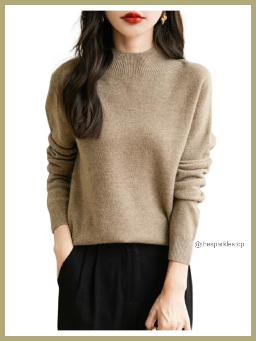 100% Merino Wool Seamless Mock Neck Long Sleeve Pullover Sweater